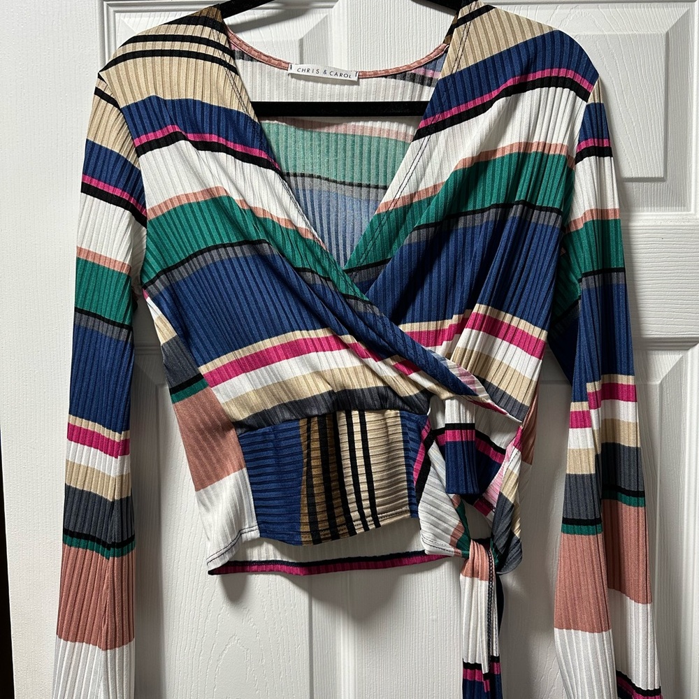 Chris & Carol Multicolor Striped Wrap Top